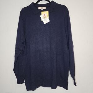 NWT Armi Navy Blue Knit Cotton Collared Sweater Size XL